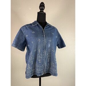 Erika Top Womens Medium Blue‎ Denim Shirt Button Up 100% Cotton